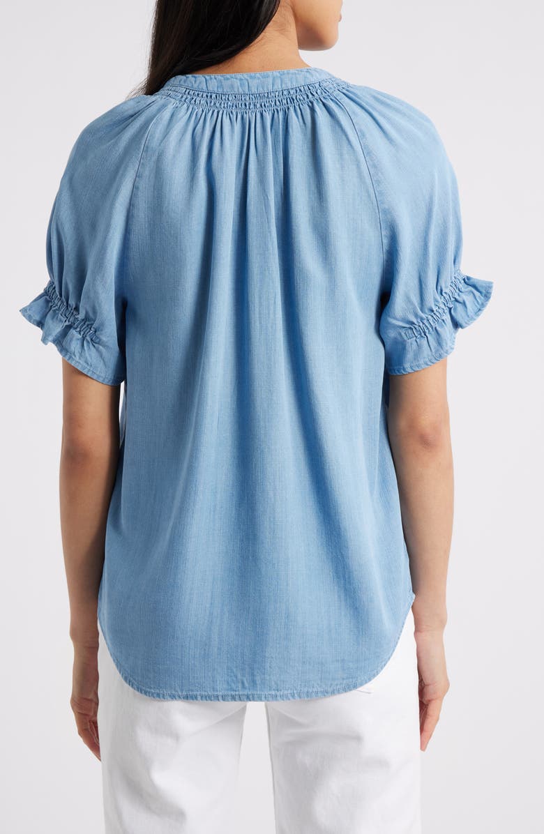 Wit & Wisdom Smocked Embroidered Chambray Top, Alternate, color,