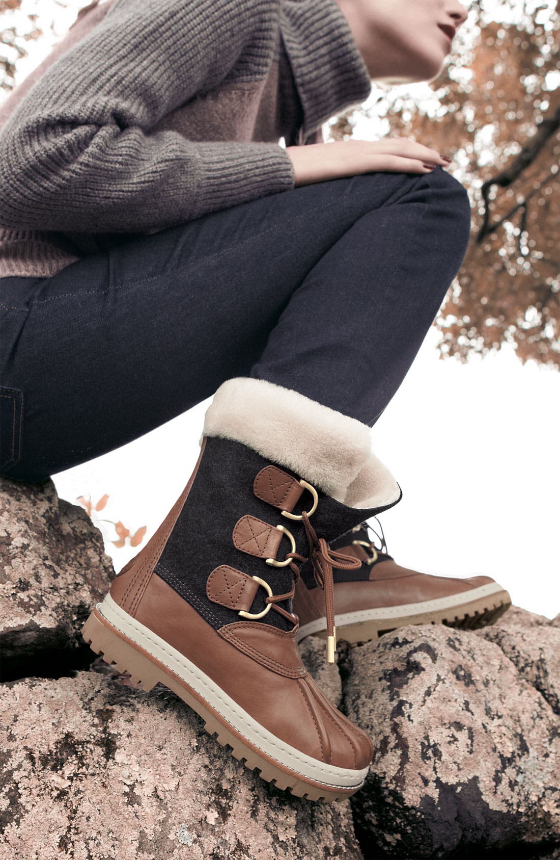 Flannel & Leather Duck Boot, Alternate, color, CHARCOAL/ ALMOND NATURAL