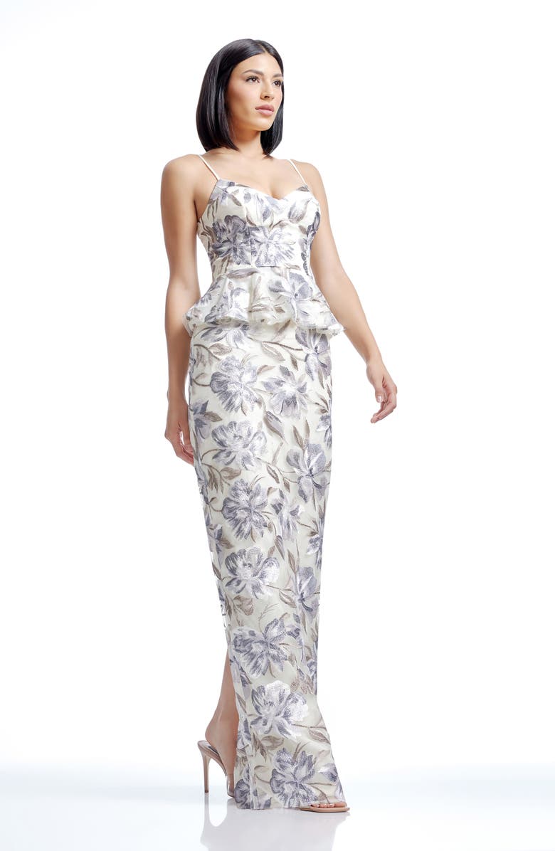 Dress the Population Akiah Floral Embroidered Chiffon Gown, Alternate, color, Ivory Multi