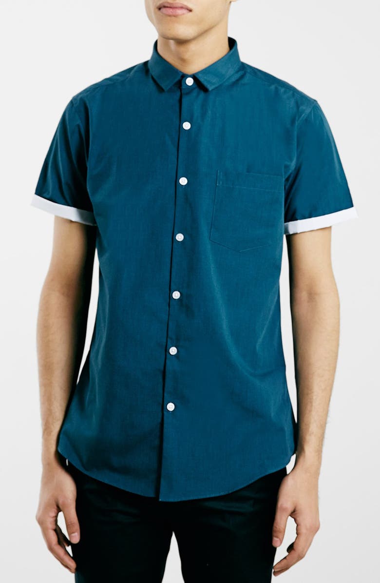 Topman Slim Fit Short Sleeve Shirt, Main, color,