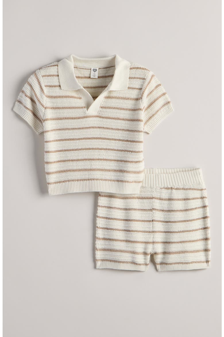 Cotton Blend Knit Polo Sweater & Shorts Set, Main, color, IVORY TOFU ABE STRIPE