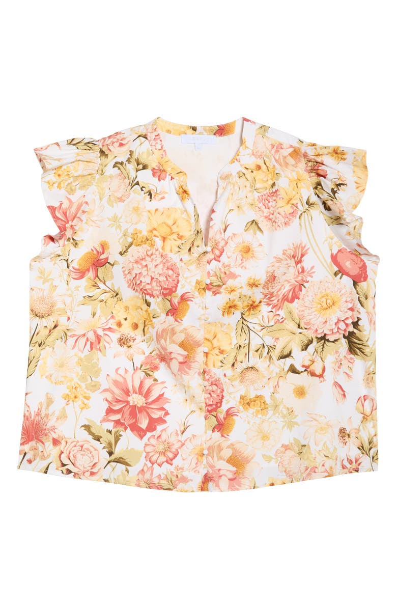 SUGARLIPS Zury Split Neck Flutter Sleeve Stretch Cotton Top, Alternate, color, Coral-Multi