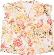 SUGARLIPS Zury Split Neck Flutter Sleeve Stretch Cotton Top