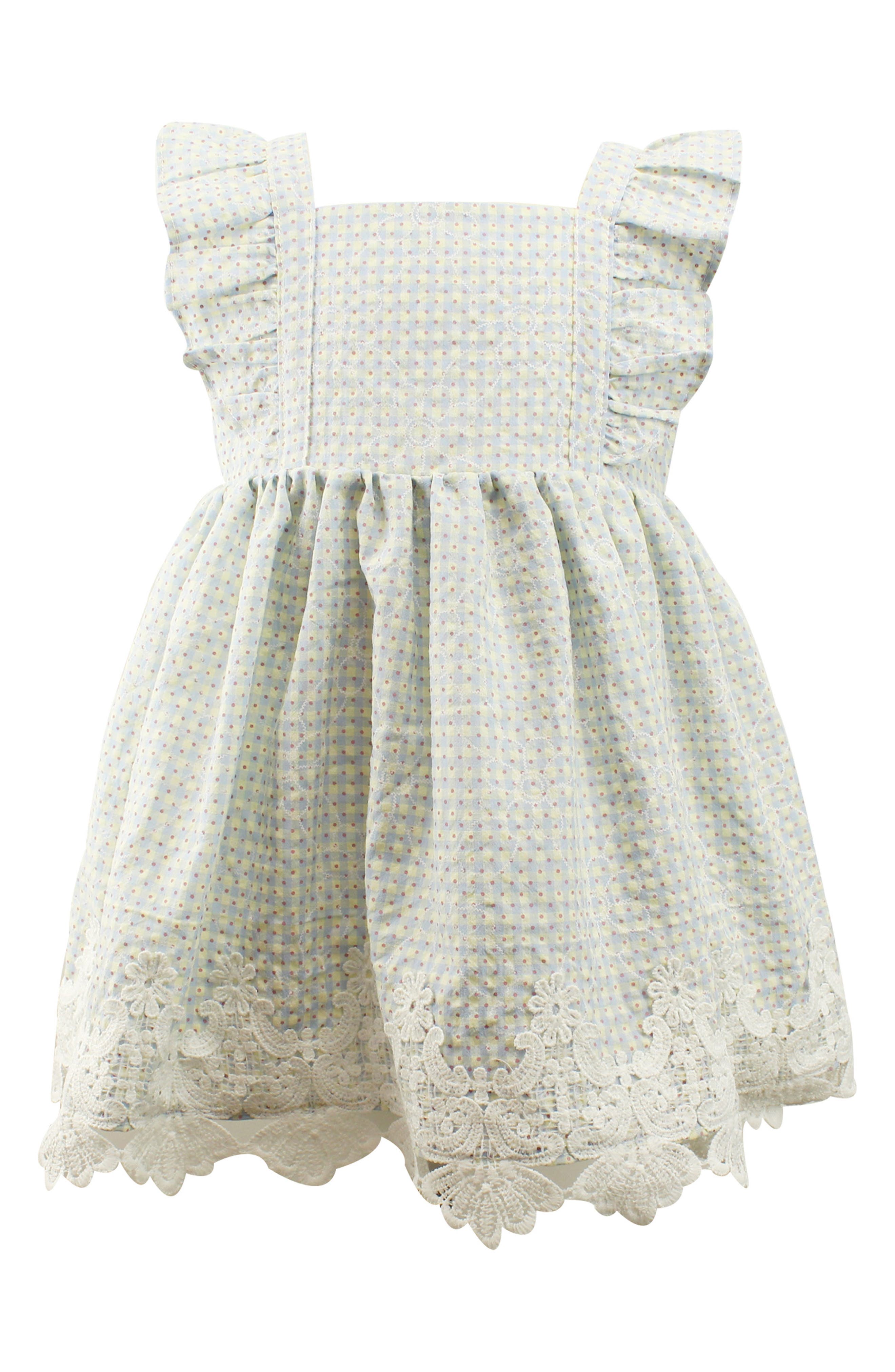 Popatu Kids' Mini Check Lace Trim Pinafore Dress