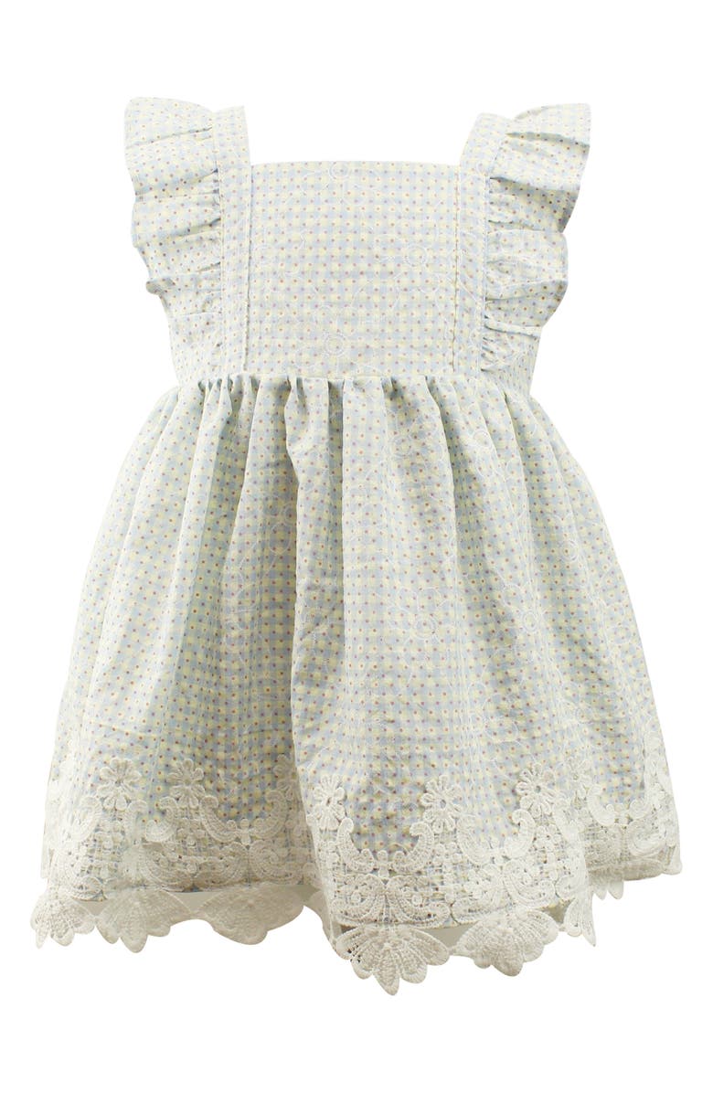 Popatu Kids' Mini Check Lace Trim Pinafore Dress, Main, color, Ivory Multi