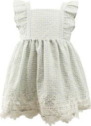 Popatu Kids' Mini Check Lace Trim Pinafore Dress