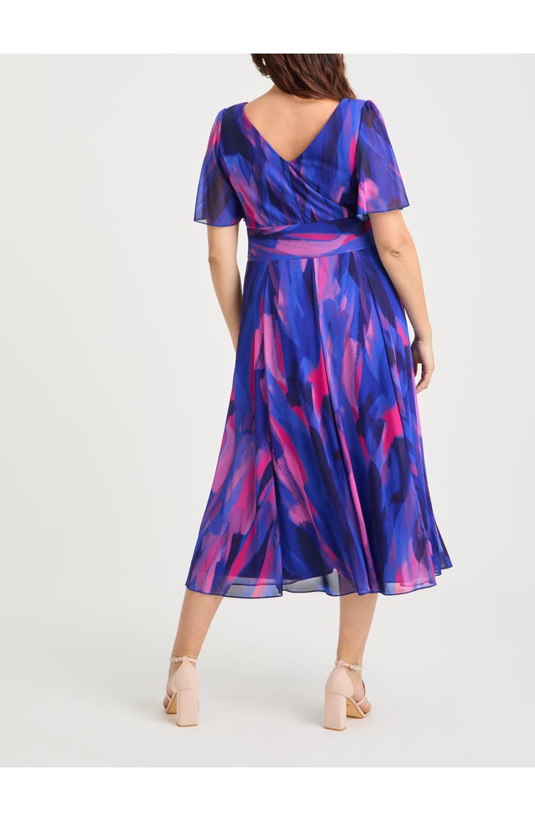 Scarlett & Jo Victoria Brush Angel Sleeve Midi Dress, Alternate, color, Blue Pink Brush