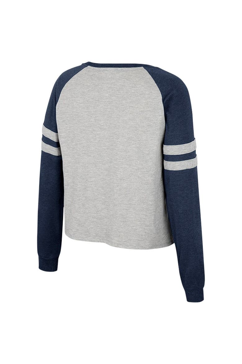 Women's Colosseum Heather Gray Michigan Wolverines I'm Gliding Here Raglan Long Sleeve Cropped T-Shirt, Alternate, color, Heather Gray