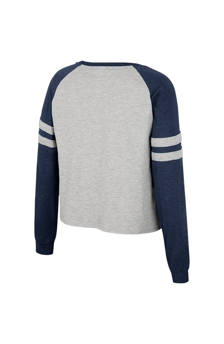 COLOSSEUM Women's Colosseum Heather Gray Michigan Wolverines I'm Gliding Here Raglan Long Sleeve Cropped T-Shirt, Alternate, color, Heather Gray