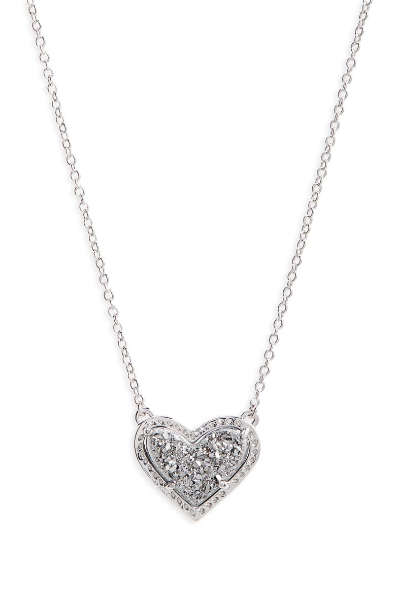 Kendra Scott Ari Heart Pendant Necklace, Main, color, Platinum Drusy