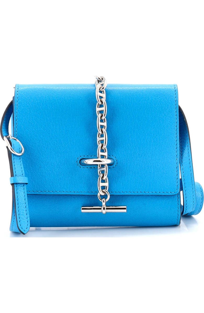 Pre-Owned Hermes Chaine d'Ancre Compact Wallet on Strap Chevre Mysore, Main, color, Bleu Zanzibar