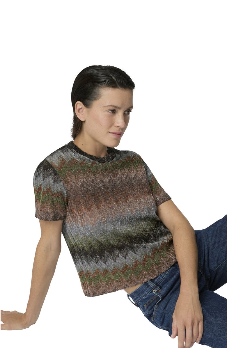 Missoni Viscose Lamé Crew-neck T-shirt With Snake Motif, Alternate, color, Green& Brown