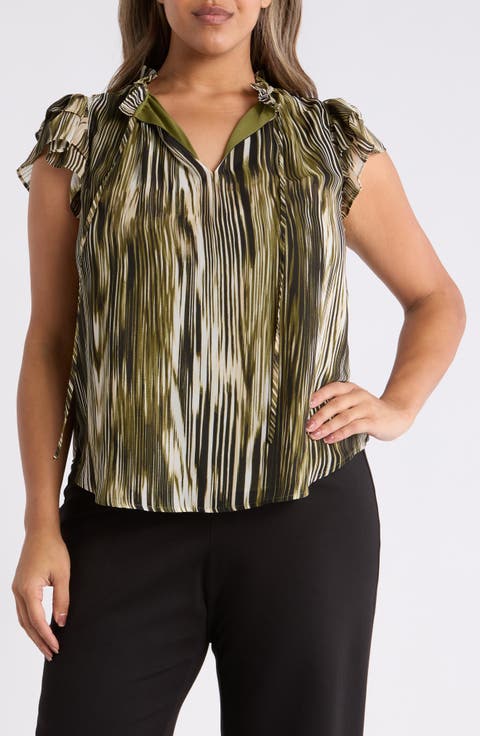 Printed Pleated Cap Sleeve Top