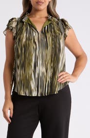 Anne Klein Printed Pleated Cap Sleeve Top