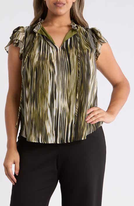 Printed Pleated Cap Sleeve Top