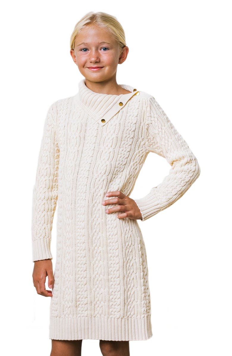 Hope & Henry Girls' Organic Split Neck Cable Sweater Dress, Toddler, Alternate, color,