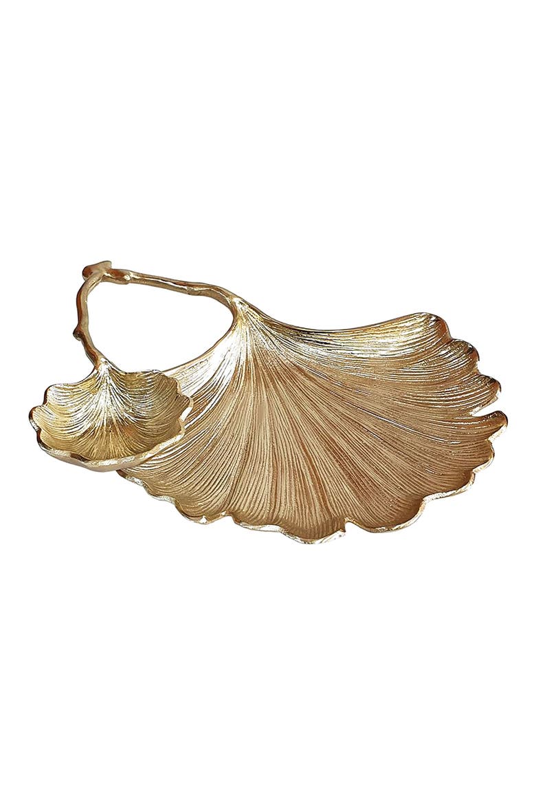 Double Ginko Leaf Trinket Tray, Main, color, GOLD