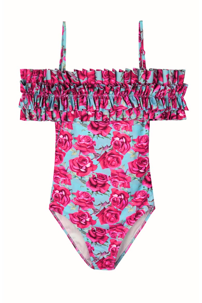 Rose Ruffle One Piece Swimsuit, Main, color, Pink