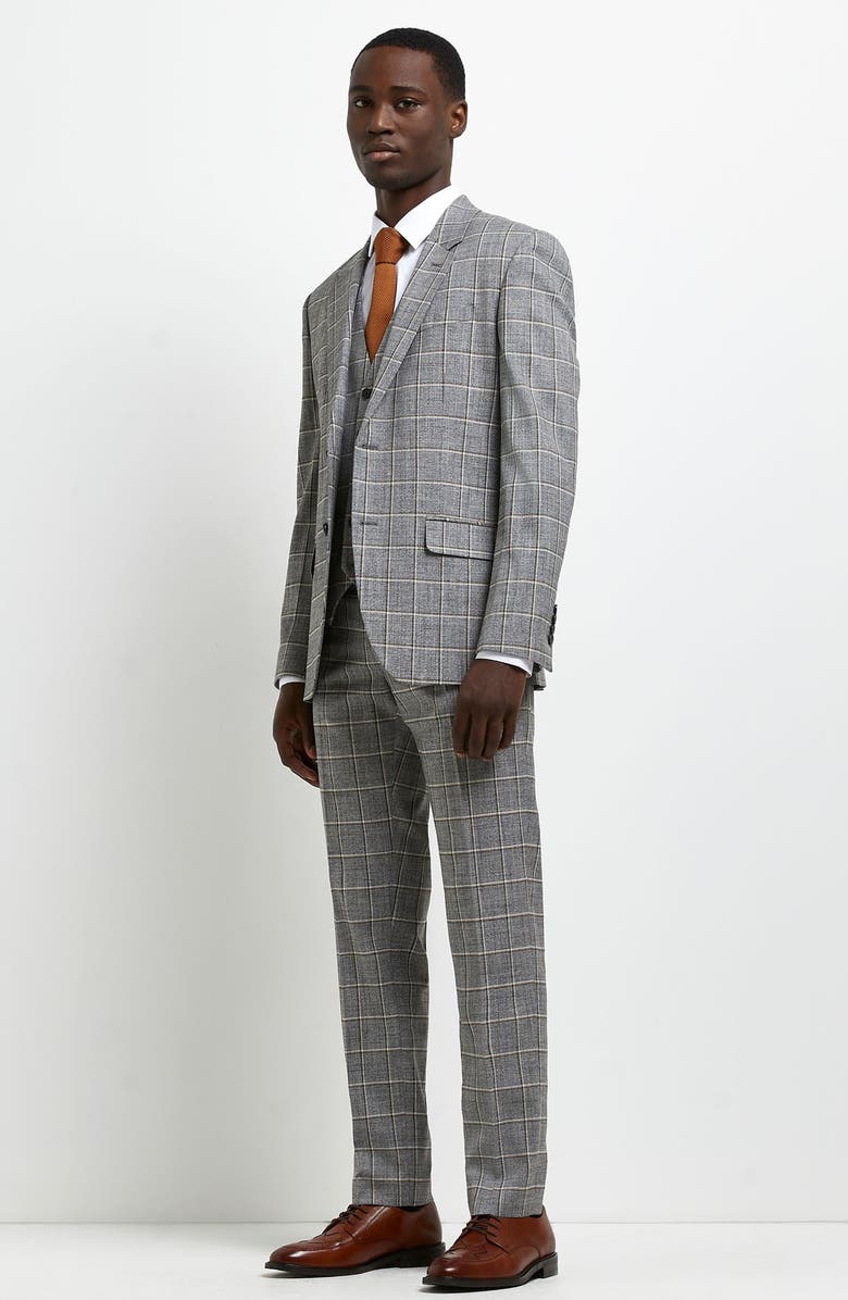 River Island Grid Check Skinny Fit Suit Trousers, Alternate, color,