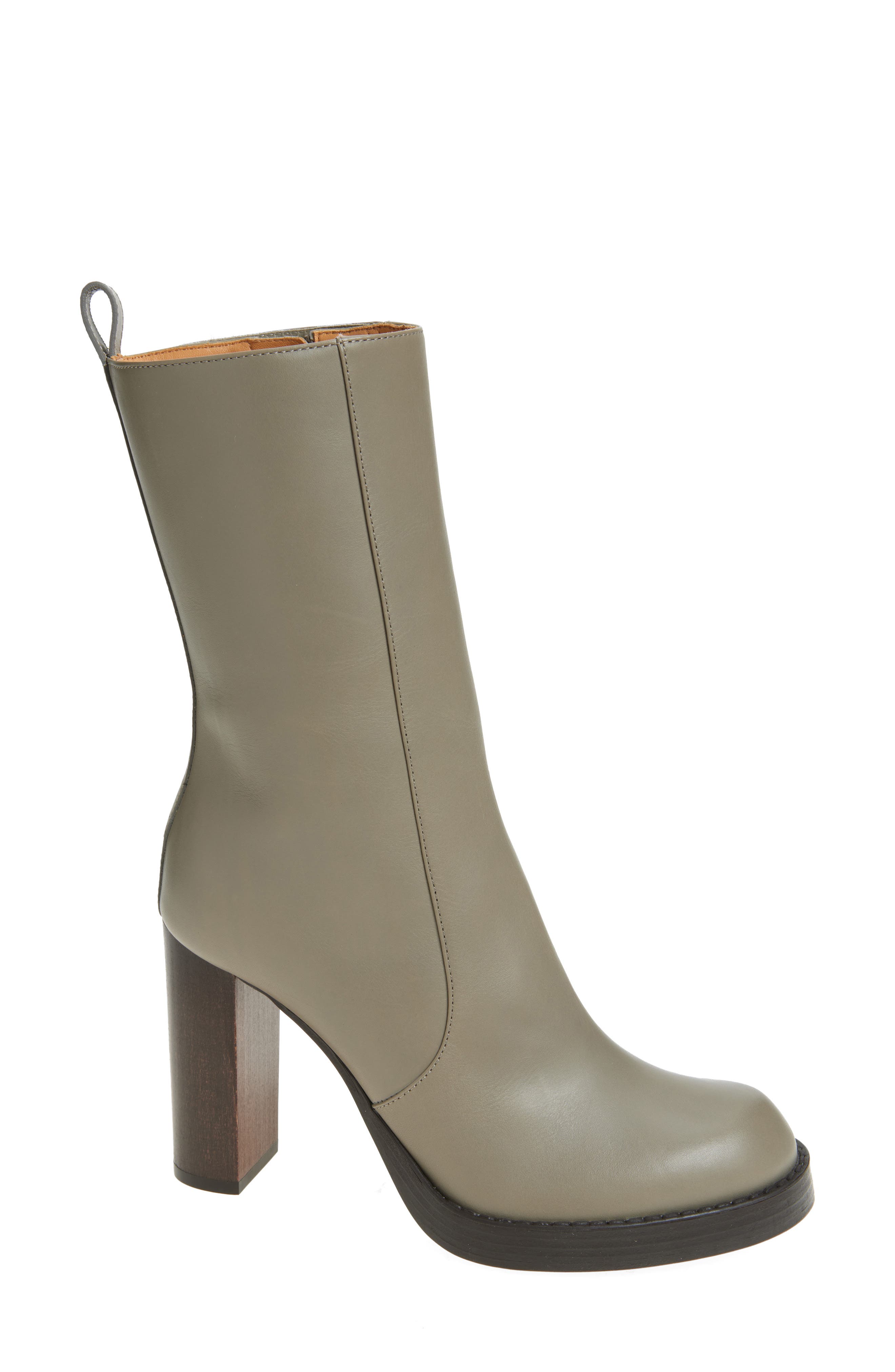 Tod's Tube Block Heel Bootie, Main, color, Tortora Scuro