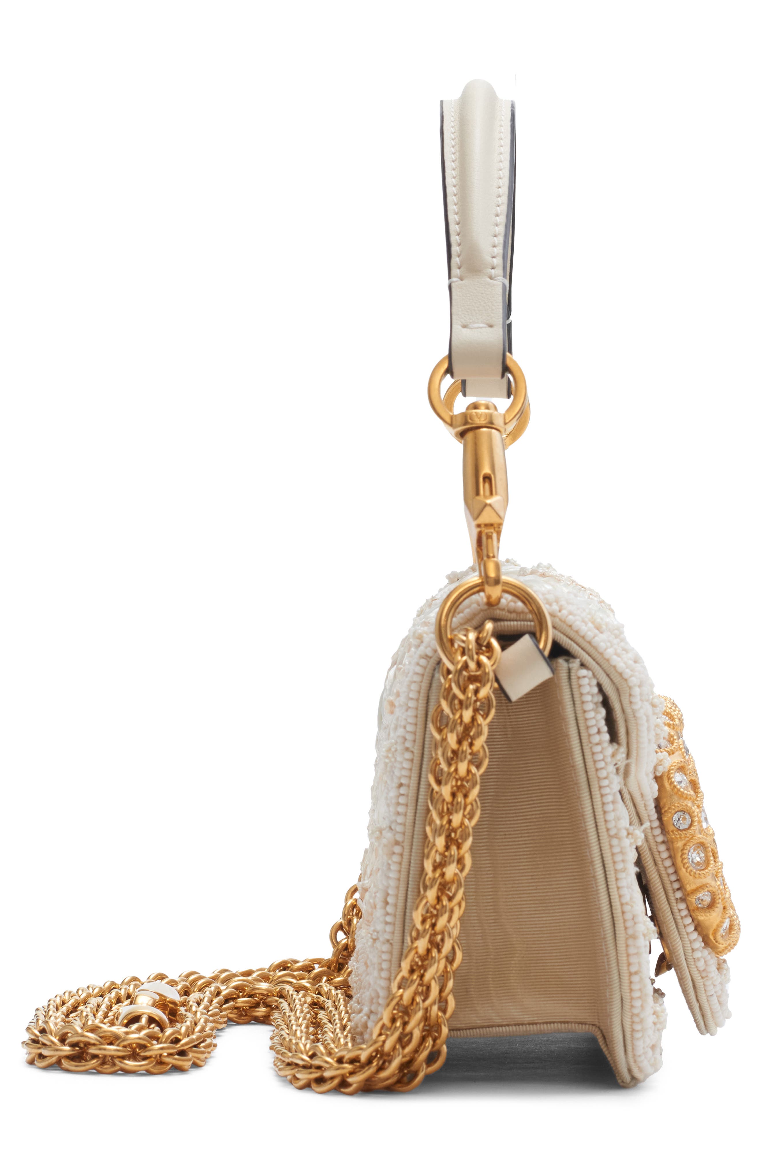 Valentino Garavani Locò Small Jewel Logo Embroidered Shoulder Bag, Alternate, color, White/ Cream