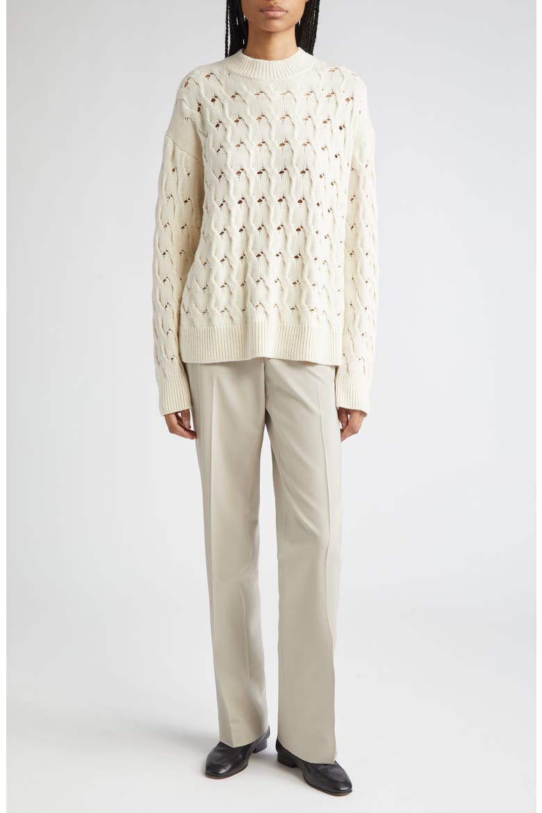 Cable Stitch Cashmere & Silk Sweater, Alternate, color, CLOUD