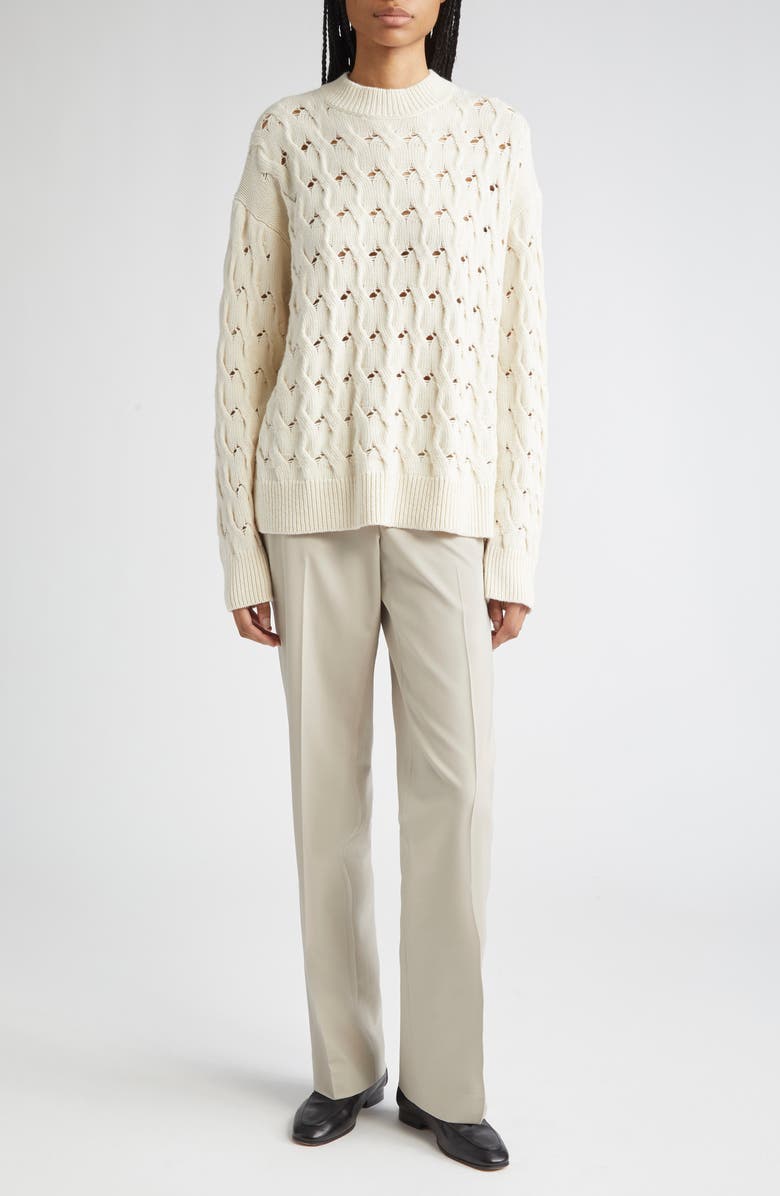Lafayette 148 New York Cable Stitch Cashmere & Silk Sweater, Alternate, color, 