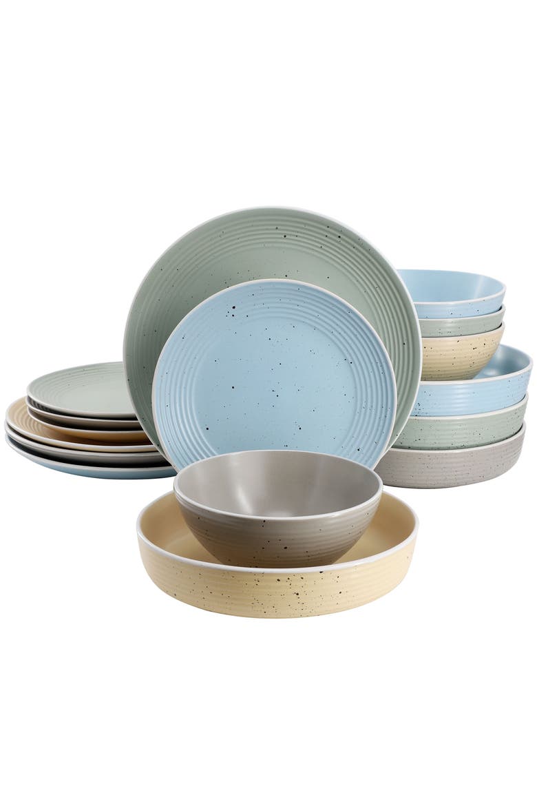 Emilia 16 Piece Double Bowl Stoneware Dinnerware Set, Main, color, White