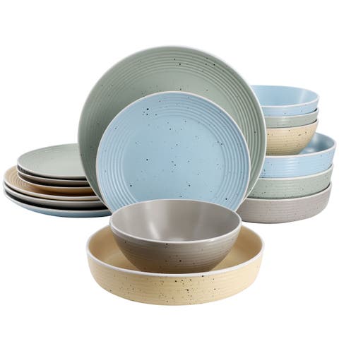Emilia 16 Piece Assorted Double Bowl Stoneware Dinnerware Set