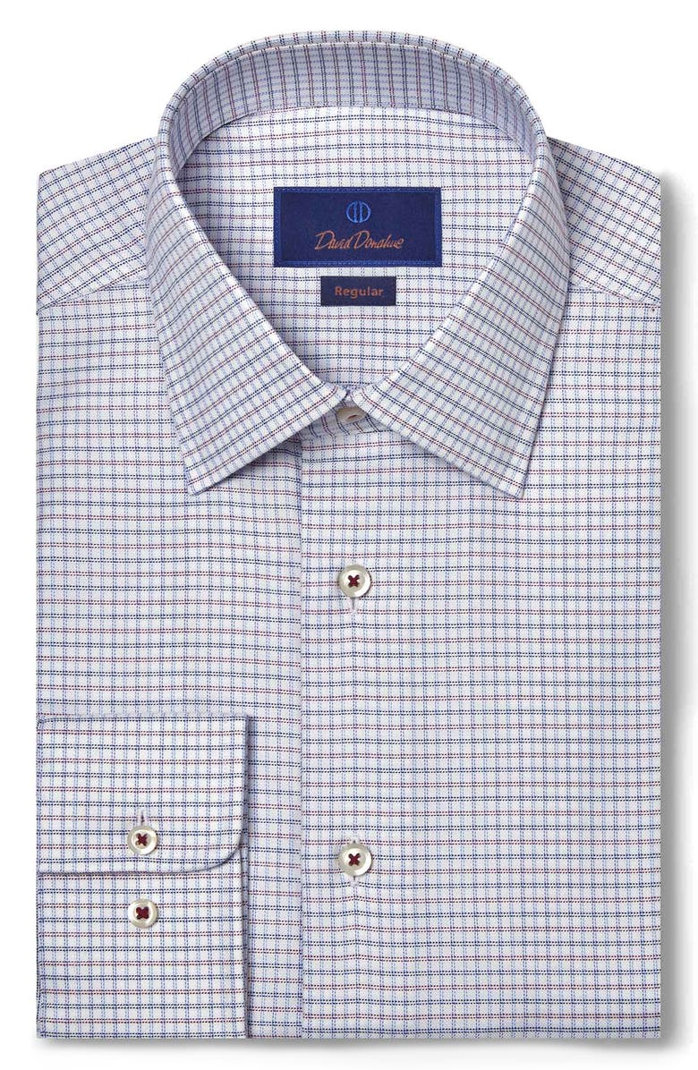 David Donahue Regular Fit Micropattern Cotton Dress Shirt, Main, color, Navy/ Merlot