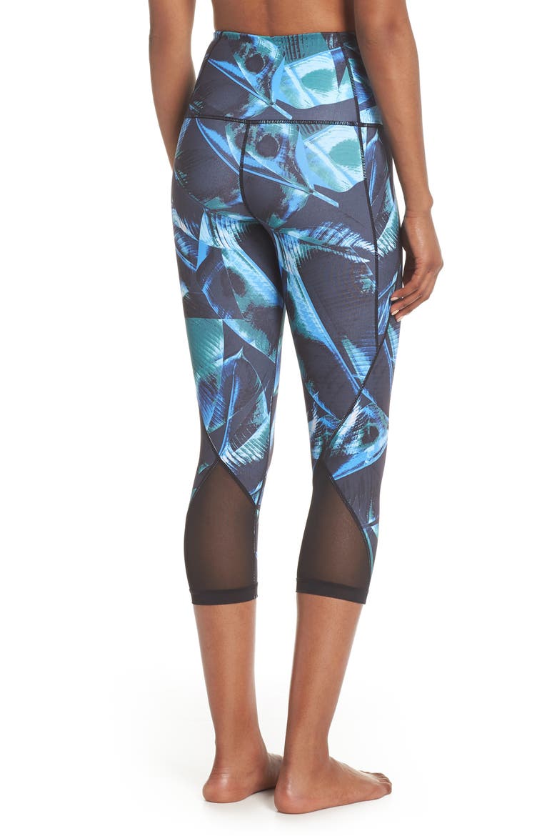 'Hatha' High Waist Crop Leggings, Alternate, color, GREEN BUG PALM HAZE PRINT