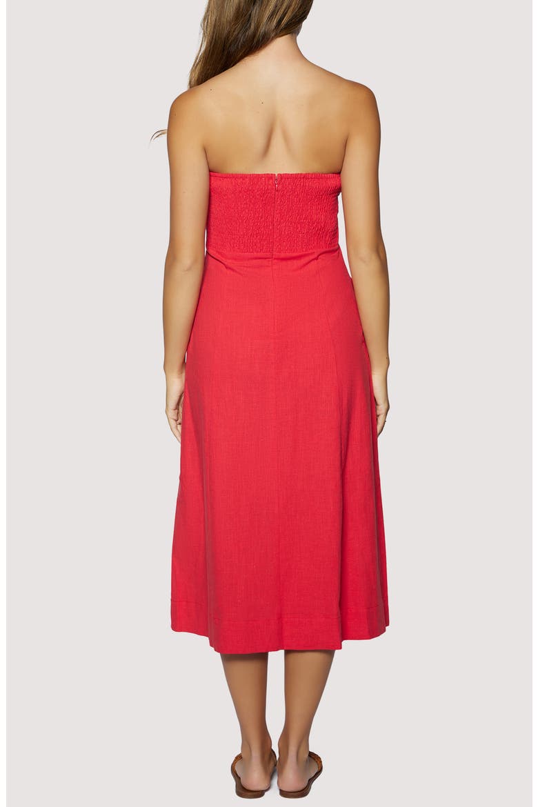 Ruby Breeze Strapless Cotton & LInen Midi Dress, Alternate, color, RED