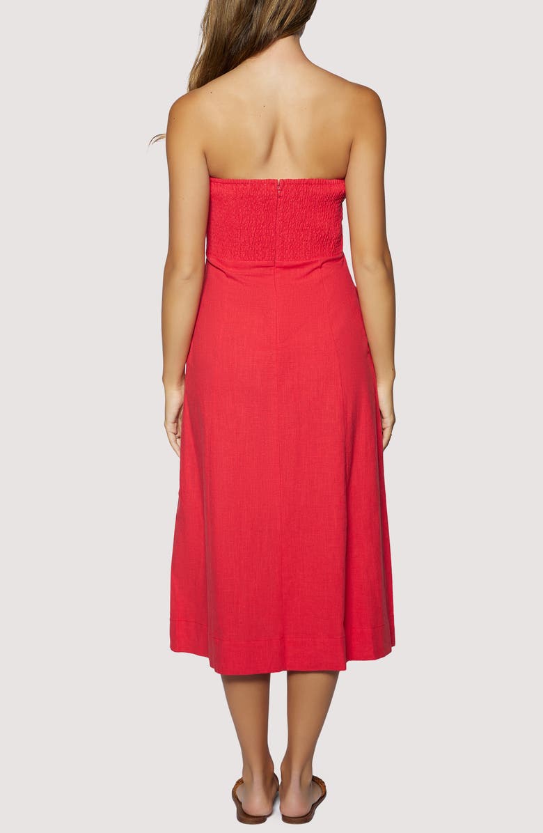 Lost + Wander Ruby Breeze Strapless Cotton & LInen Midi Dress, Alternate, color, Red