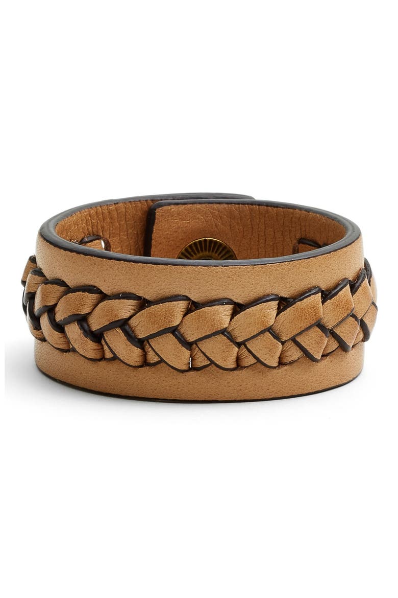 'Jenny' Braided Leather Bracelet, Main, color, BEIGE