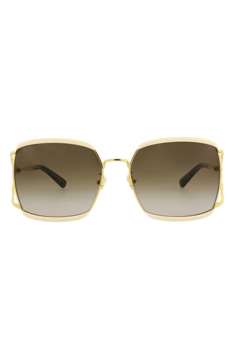 Gucci 59mm Gradient Rectangular Sunglasses, Main, color, Ivory Gold Brown