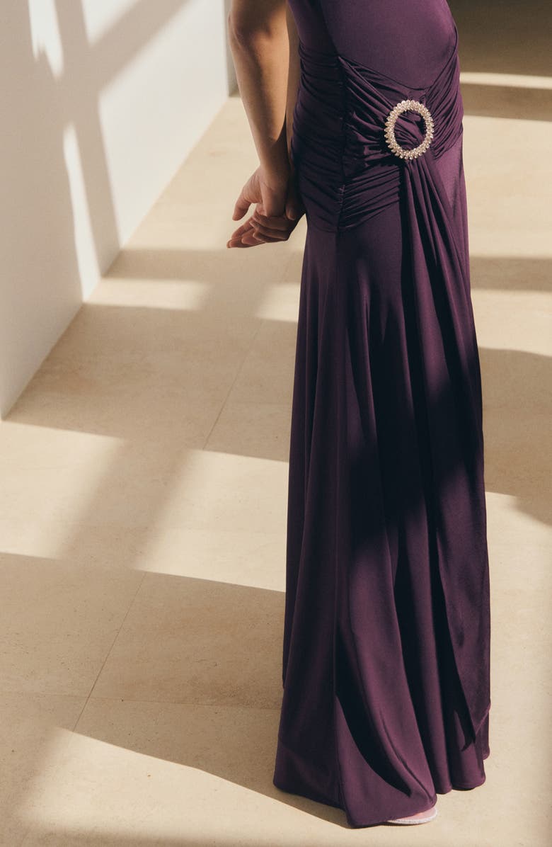 MANGO Cap Sleeve Ruched Waist Dress, Alternate, color, Purple