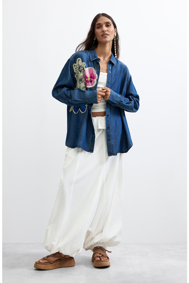Floral Patch Button-Front Shirt, Alternate, color, PINK