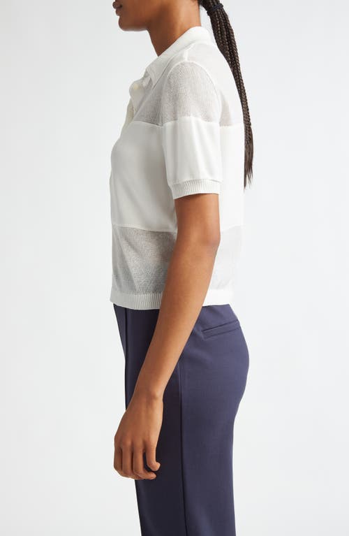 Staud Quaint Short Sleeve Cotton Blend Polo Sweater In White
