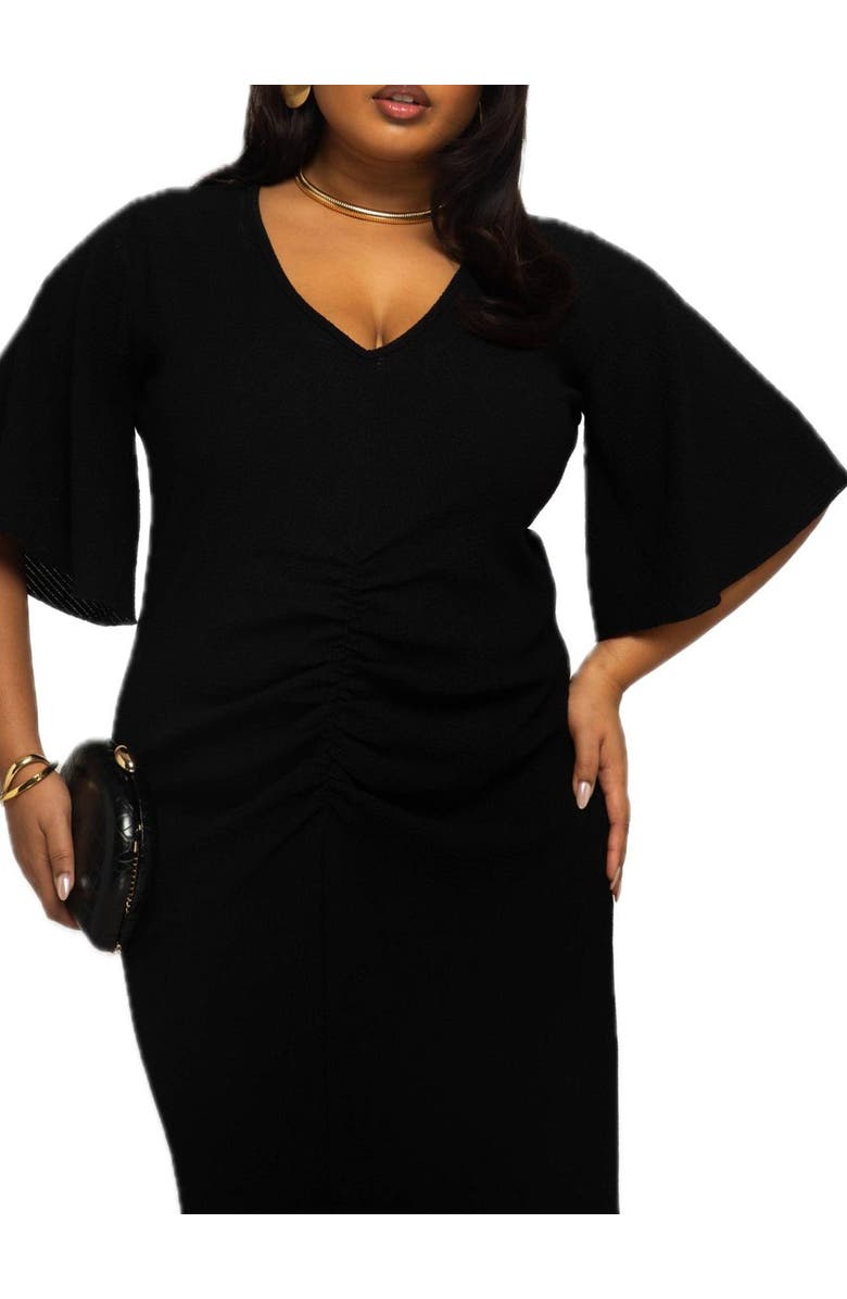 FASHION-SZN CURVE Ruched Flutter Sleeve Midi Dress, Alternate, color, 