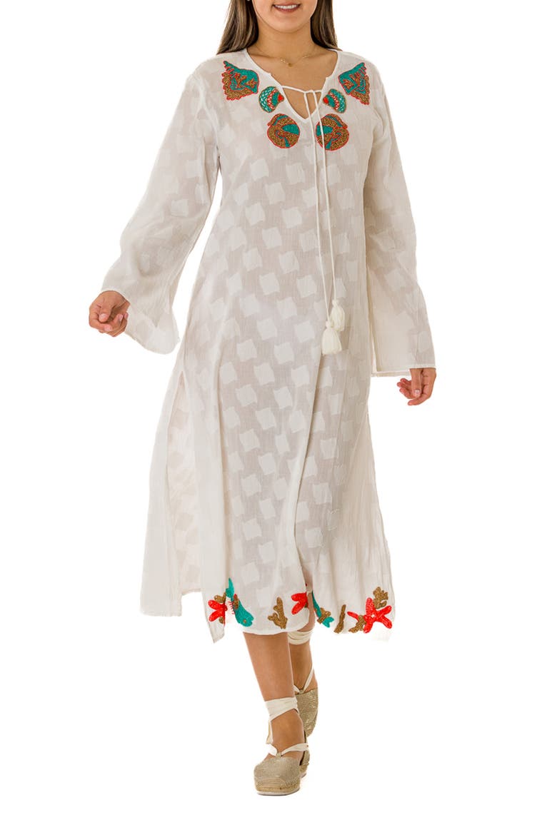 Embroidered Cotton Kaftan, Main, color, WHITE