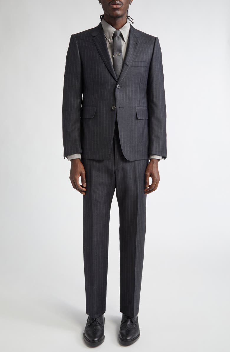 Thom Browne Fit 1 Pinstripe Wool Backstrap Pants, Alternate, color, Dark Grey