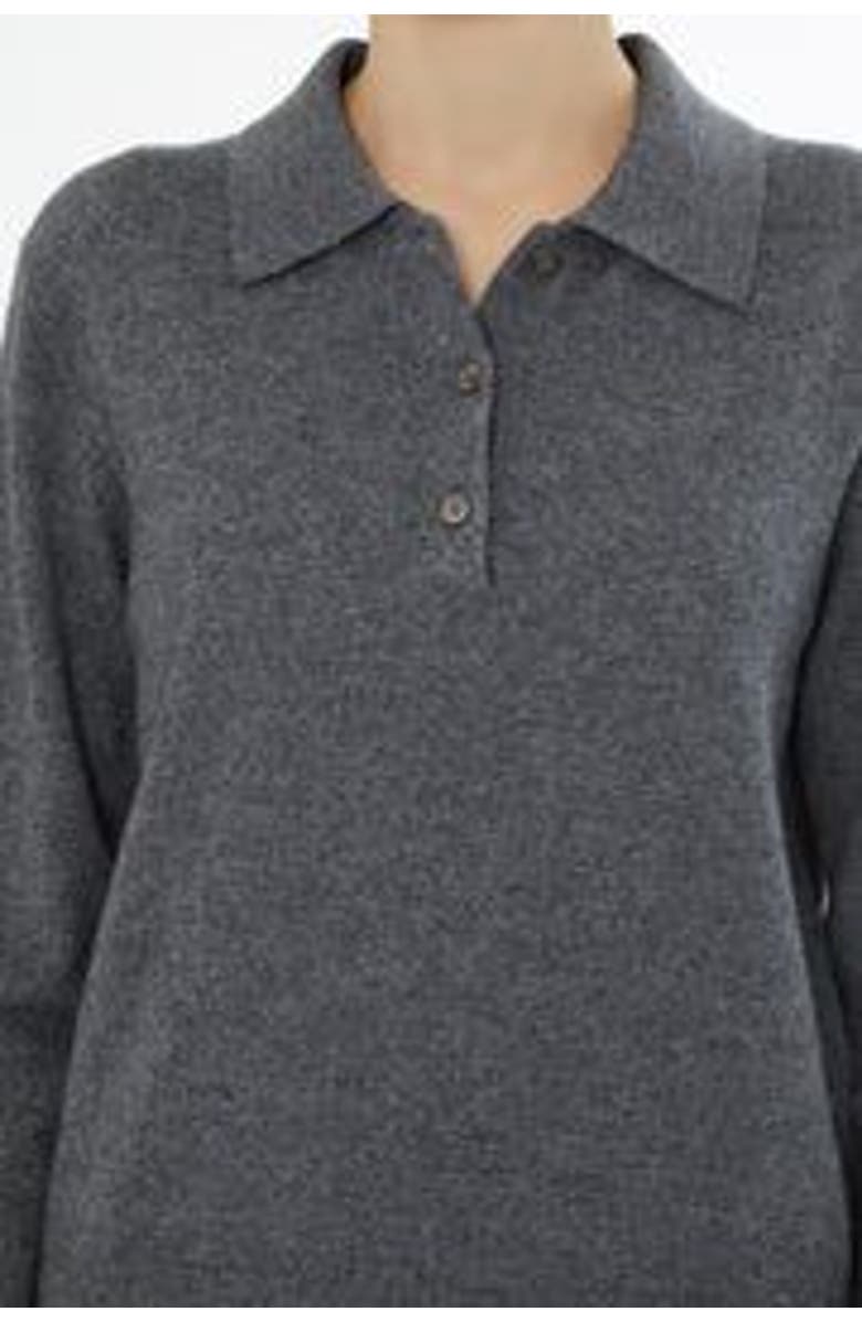 Gizia Shirt Collar Sweater with Button Closure Grey, Alternate, color, Grey