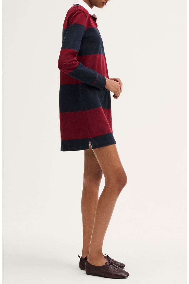 Rugby Polo Cotton Minidress, Alternate, color, SMOKED CLARET STRIPE