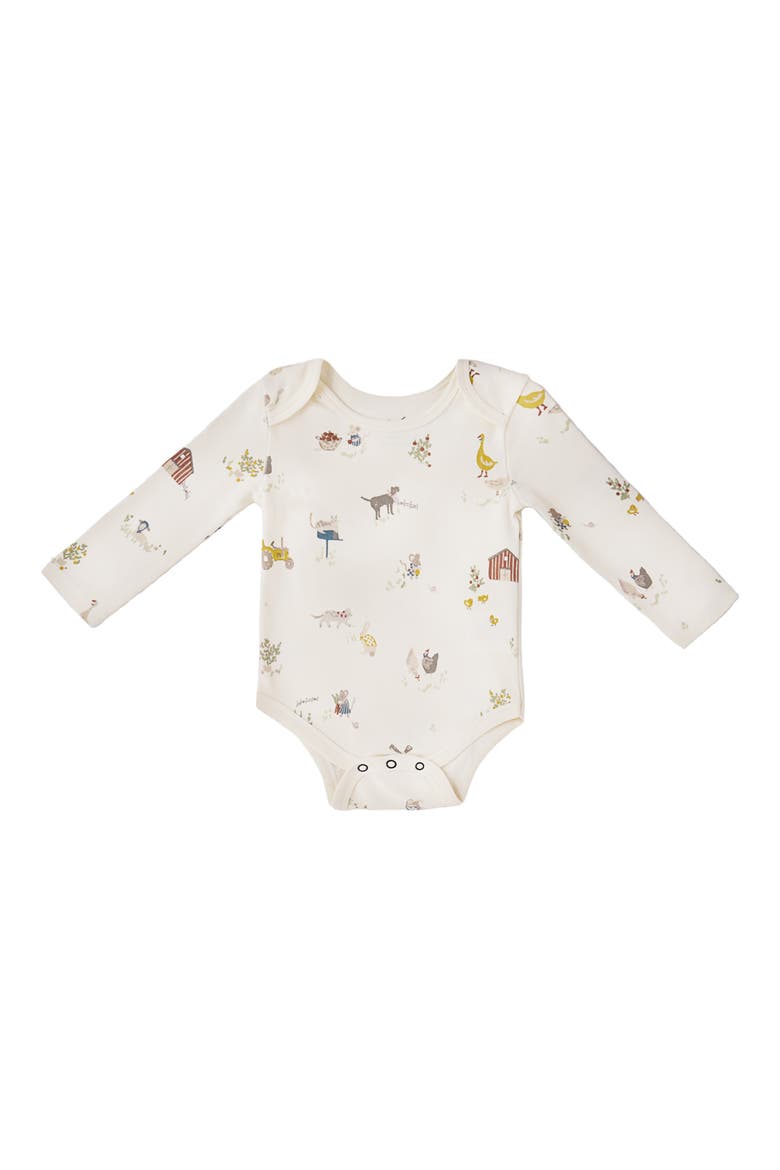 Lap Shoulder Print Long Sleeve Organic Cotton Bodysuit, Main, color, ON THE FARM