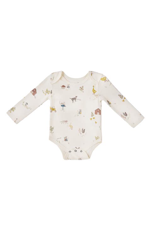 Lap Shoulder Print Long Sleeve Organic Cotton Bodysuit (Baby)