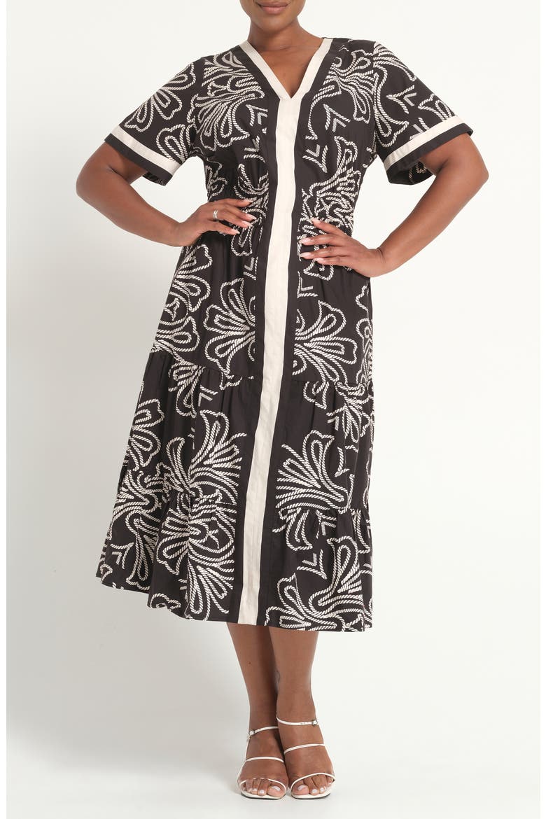 Lune Print Midi Dress, Main, color, BLACK/ MILK