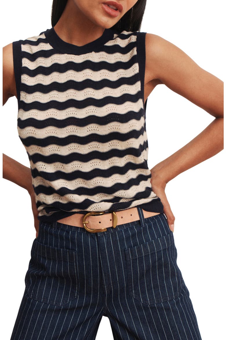 Everyday Scallop Pointelle Sweater Vest, Alternate, color, INKSTORM BLUE/ DARK OPAL