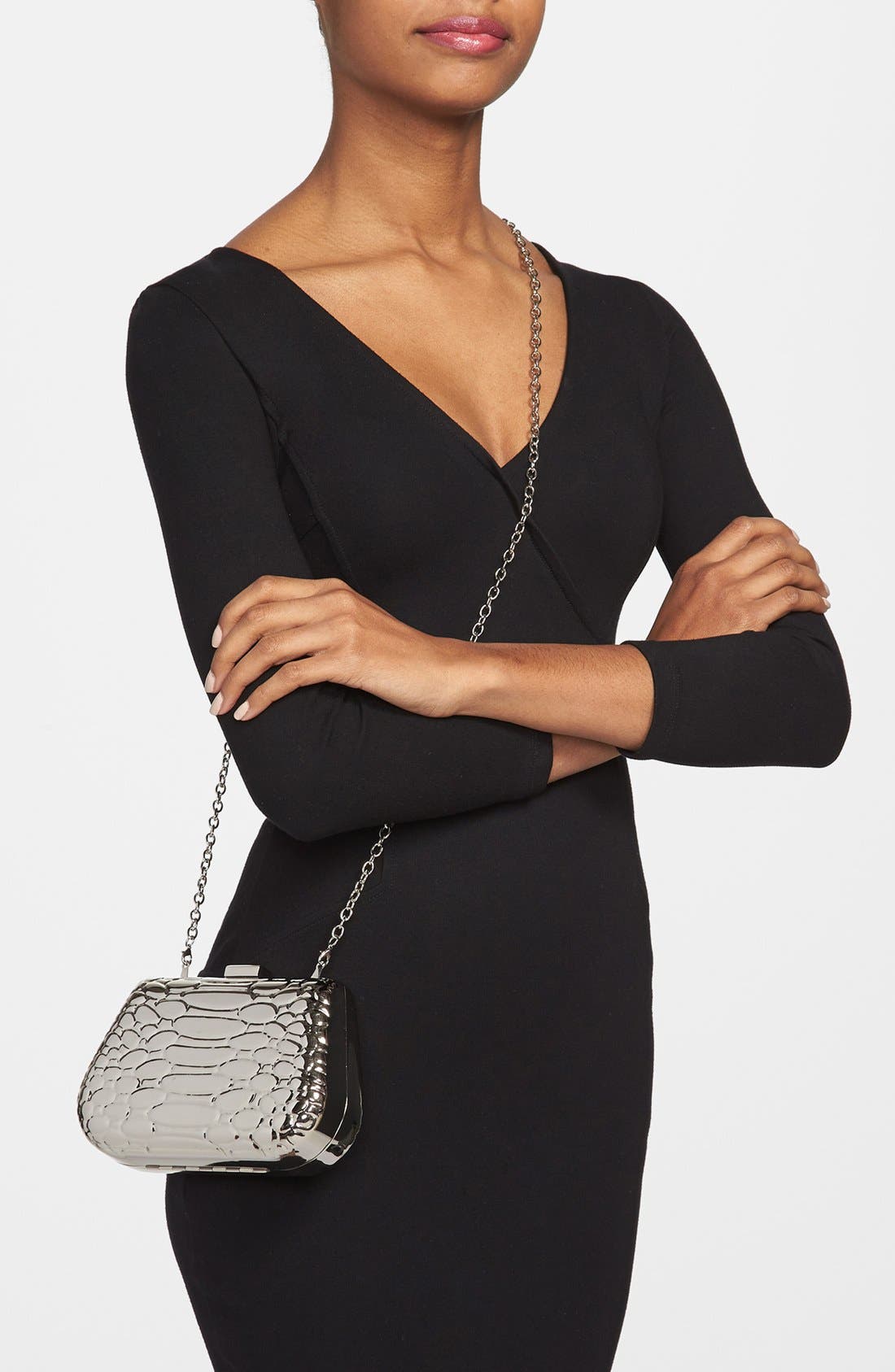'Anaconda' Metal Clutch, Alternate, color, SILVER