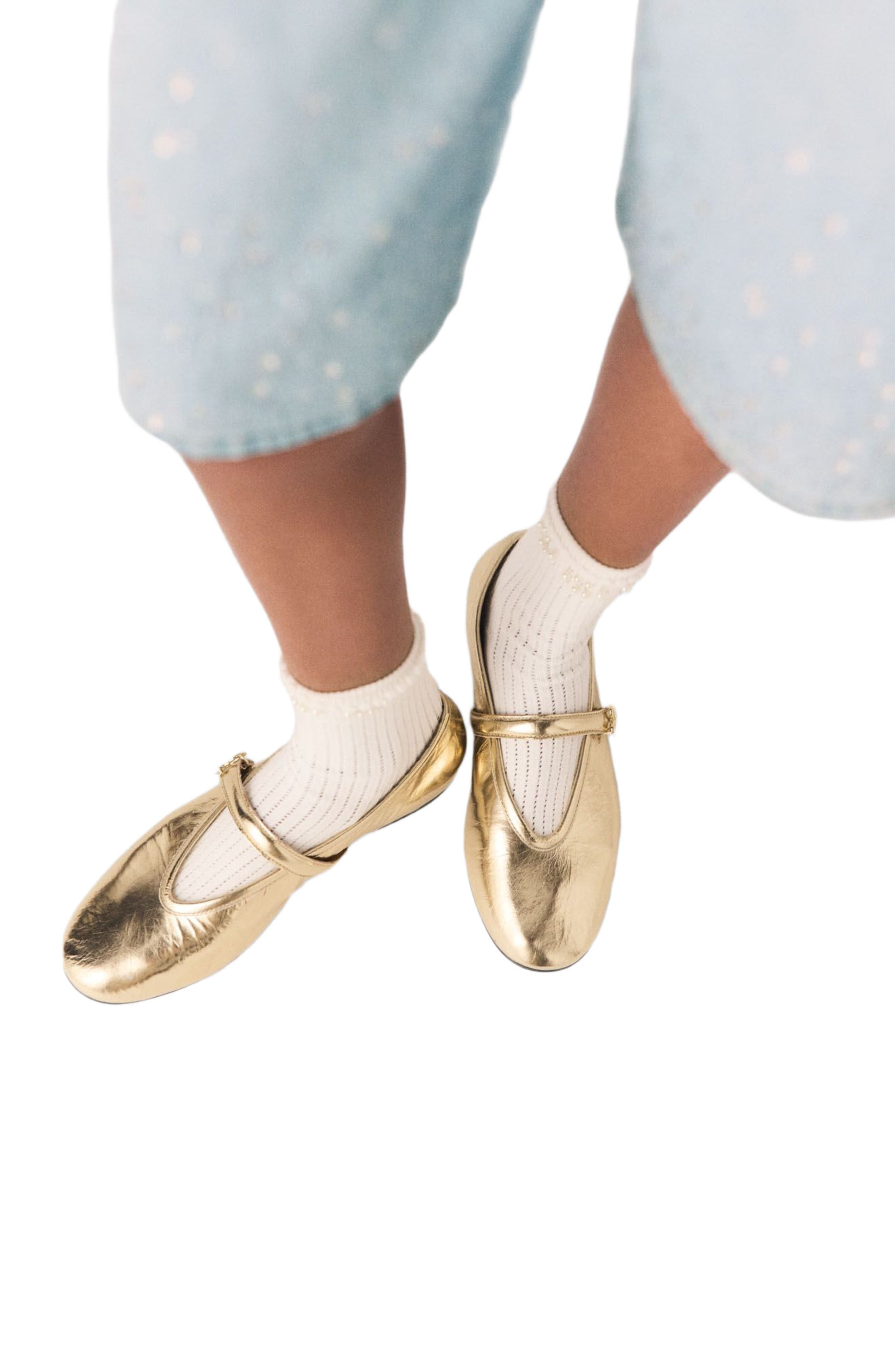 maje Metallic leather ballet flats, Alternate, color, Light Gold