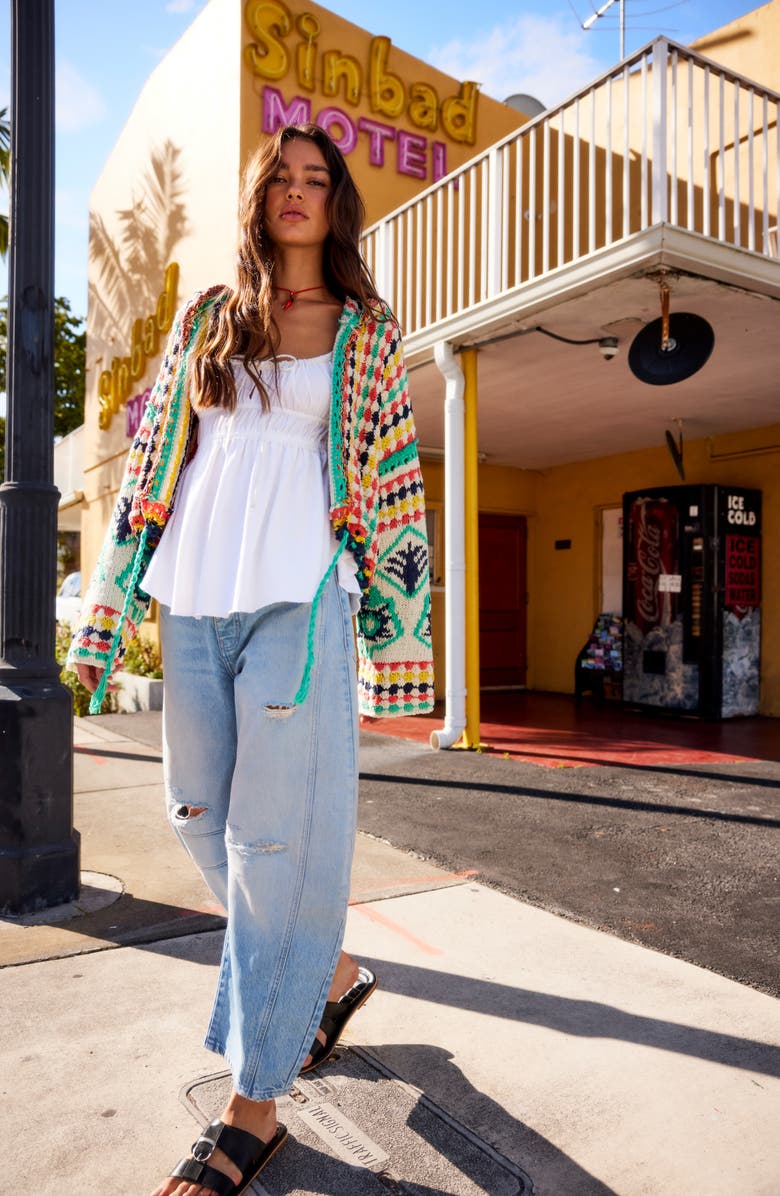 Free People We the Free Good Luck Mid Rise Barrel Leg Jeans, Alternate, color, Barnyard Blue